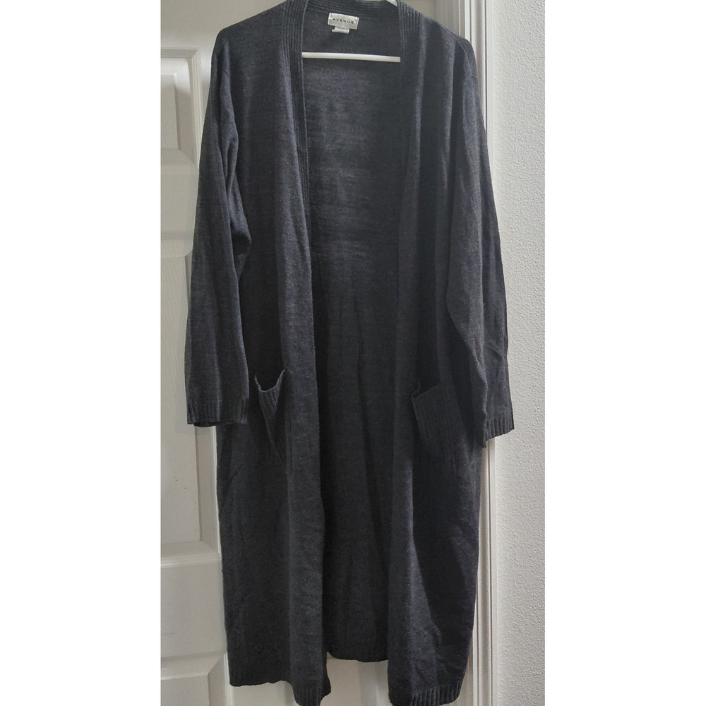 Avenue Women's 3X Charcoal Gray Long Open Front Cardigan Duster Sweater Pockets